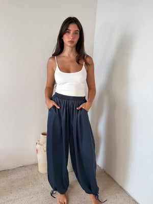 Navy Satin Bubble Pants