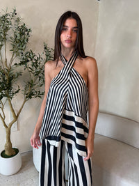 Striped Halter Wrap Top & Pant Set