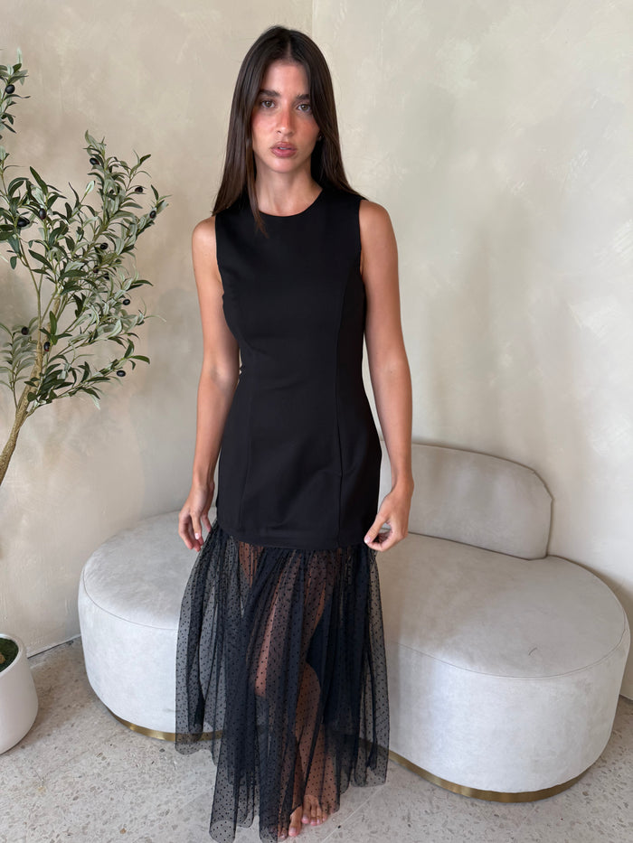 Black Polka Mesh Dress