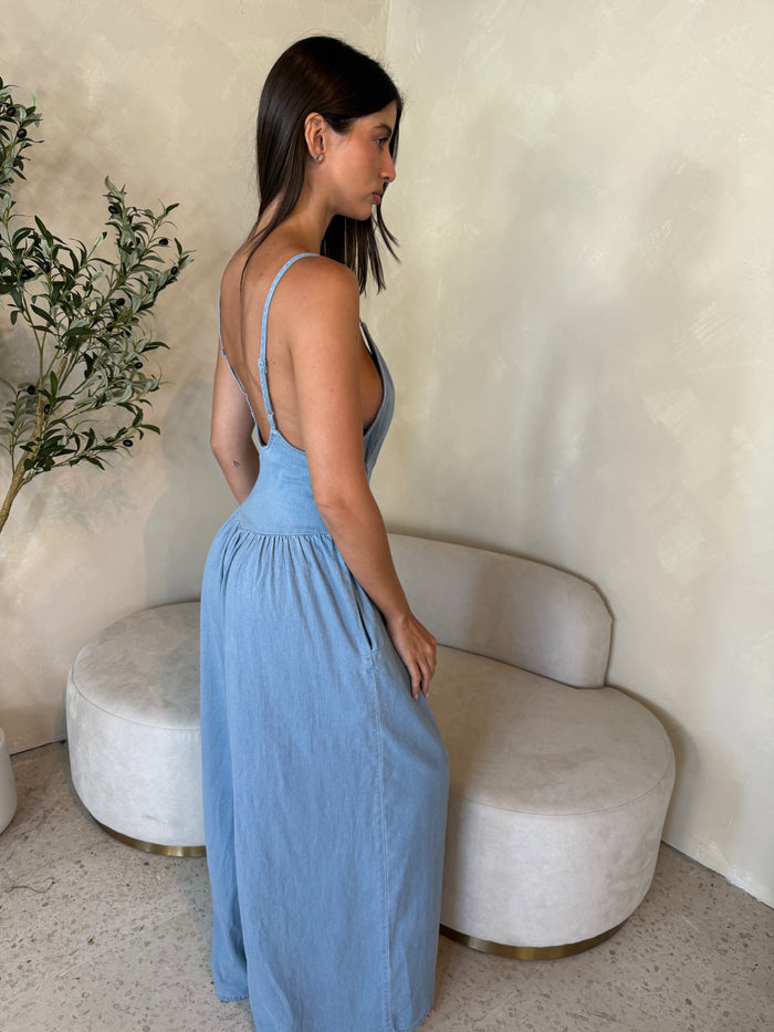 Denim Plunge Jumpsuit