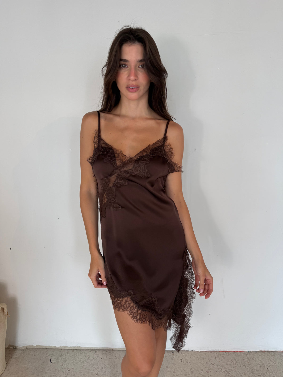 Lace Trim Spaghetti Strap Asymmetrical Dress