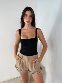 Shorts With Contrast Pu Leather Trim