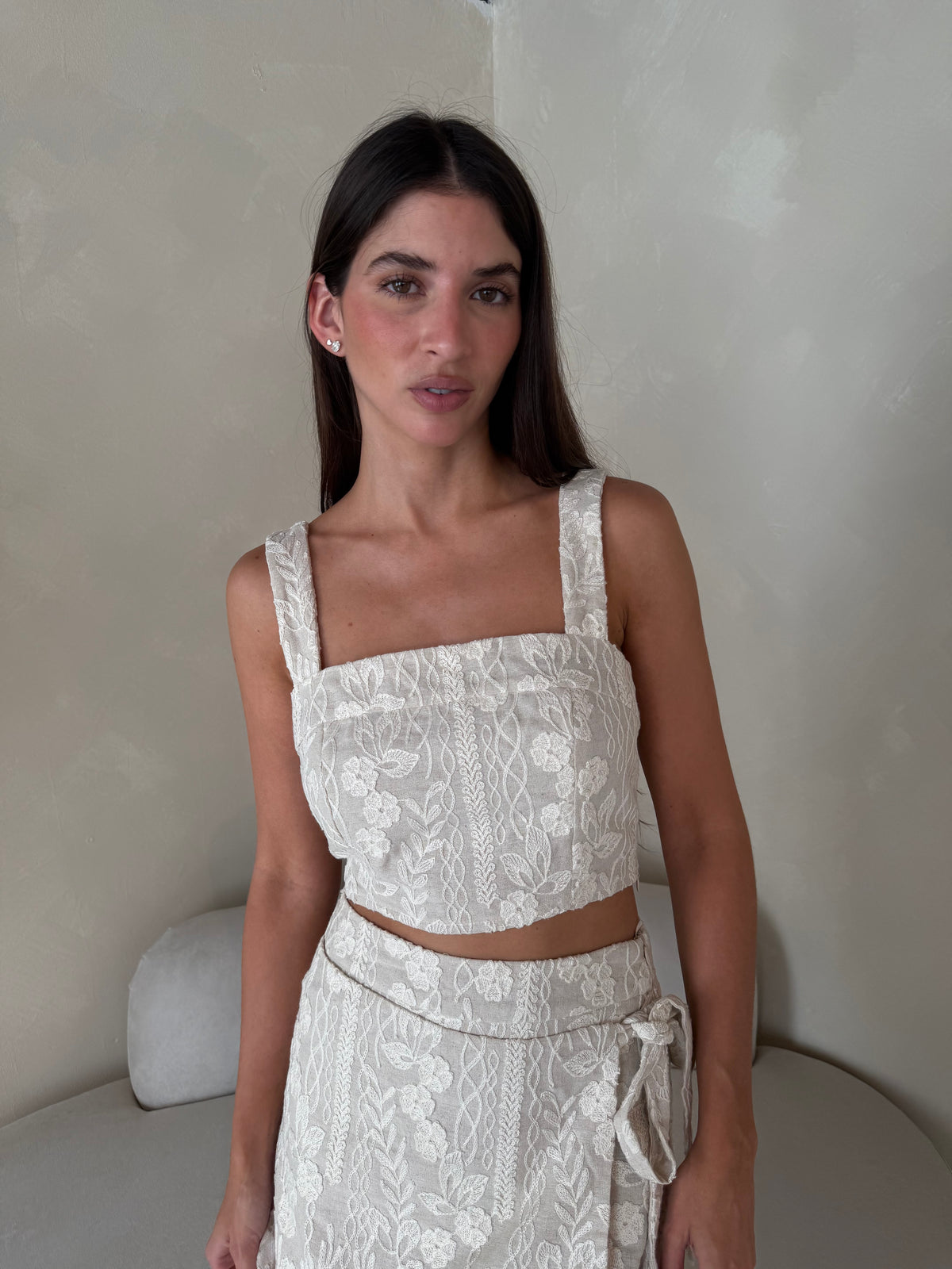 Embroidered  Crop Top And Skirt Set