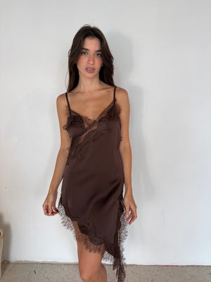 Lace Trim Spaghetti Strap Asymmetrical Dress