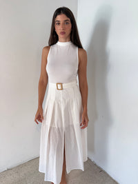 White Belted Midi Dress