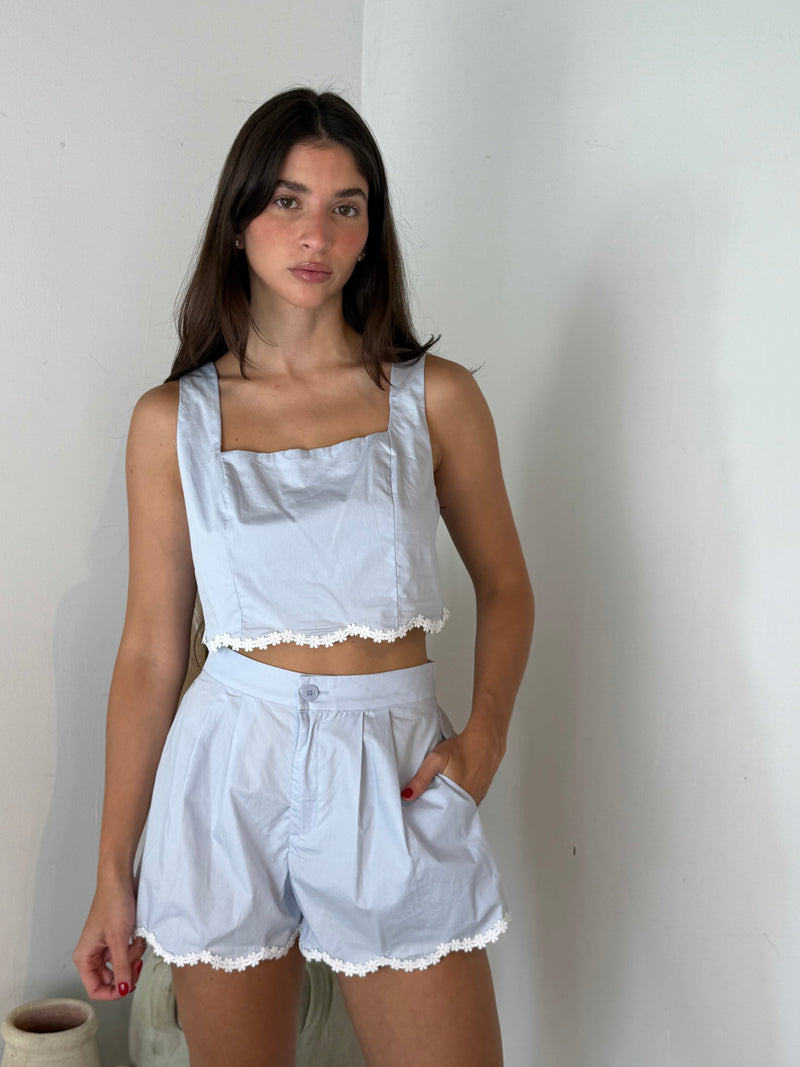 Lt Blue Crop Top & Short Set