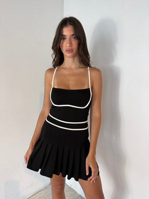 Scuba Pleated Romper Dress