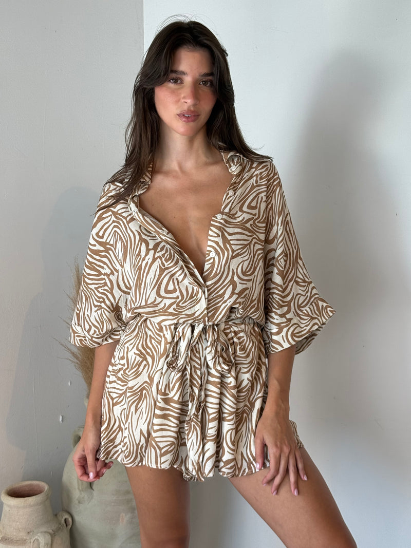 Taupe Printed Romper