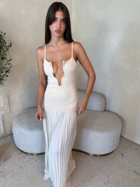 Plunge Pleated Dropwaist Dress