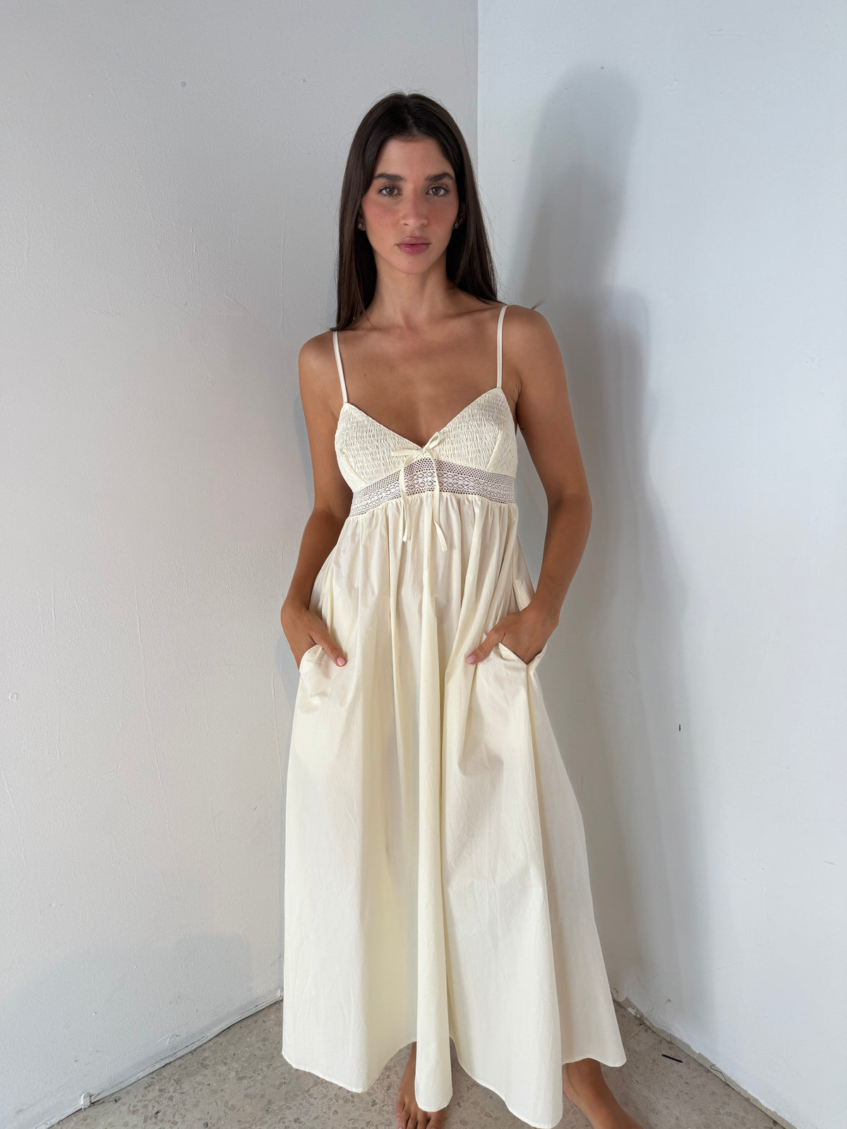 Ivory Poplin Midi Dress