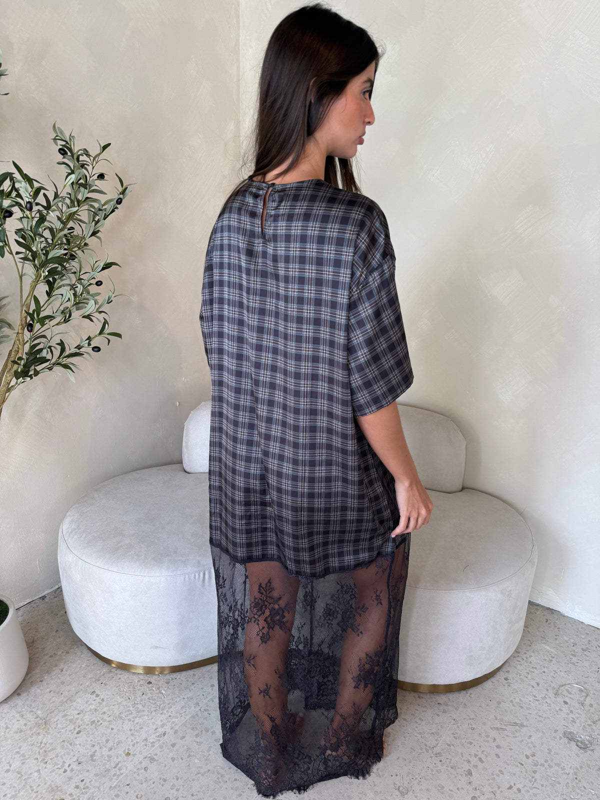 Plaid Lace Maxi Dress