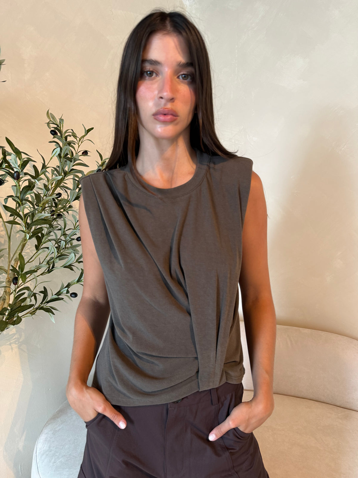 Ribbed Shoulder Pad Top
