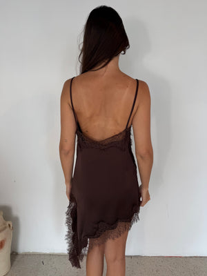 Lace Trim Spaghetti Strap Asymmetrical Dress