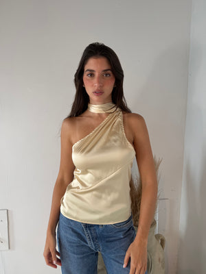 Butter Satin Halter Beaded Top