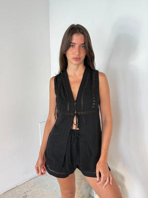 Black Eyelet Top & Short Set