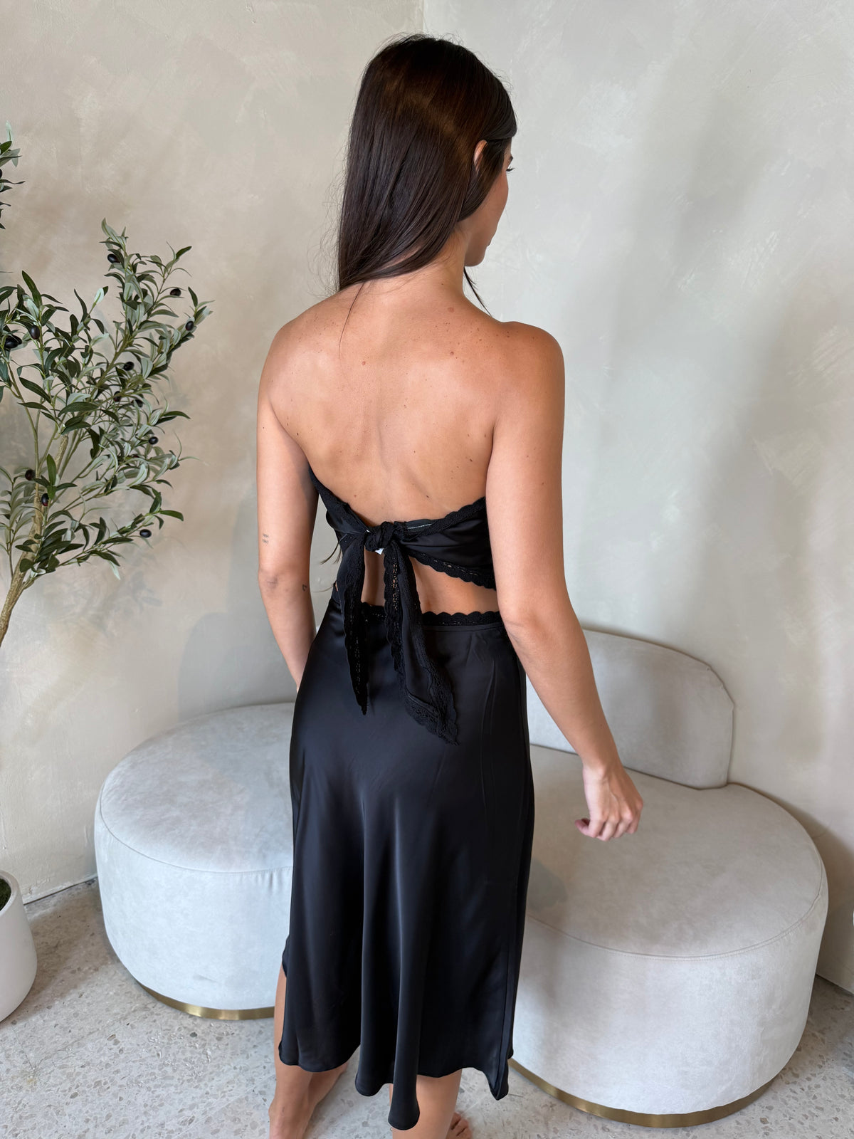 Black Satin Tube Top & Skirt Set
