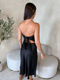 Black Satin Tube Top & Skirt Set