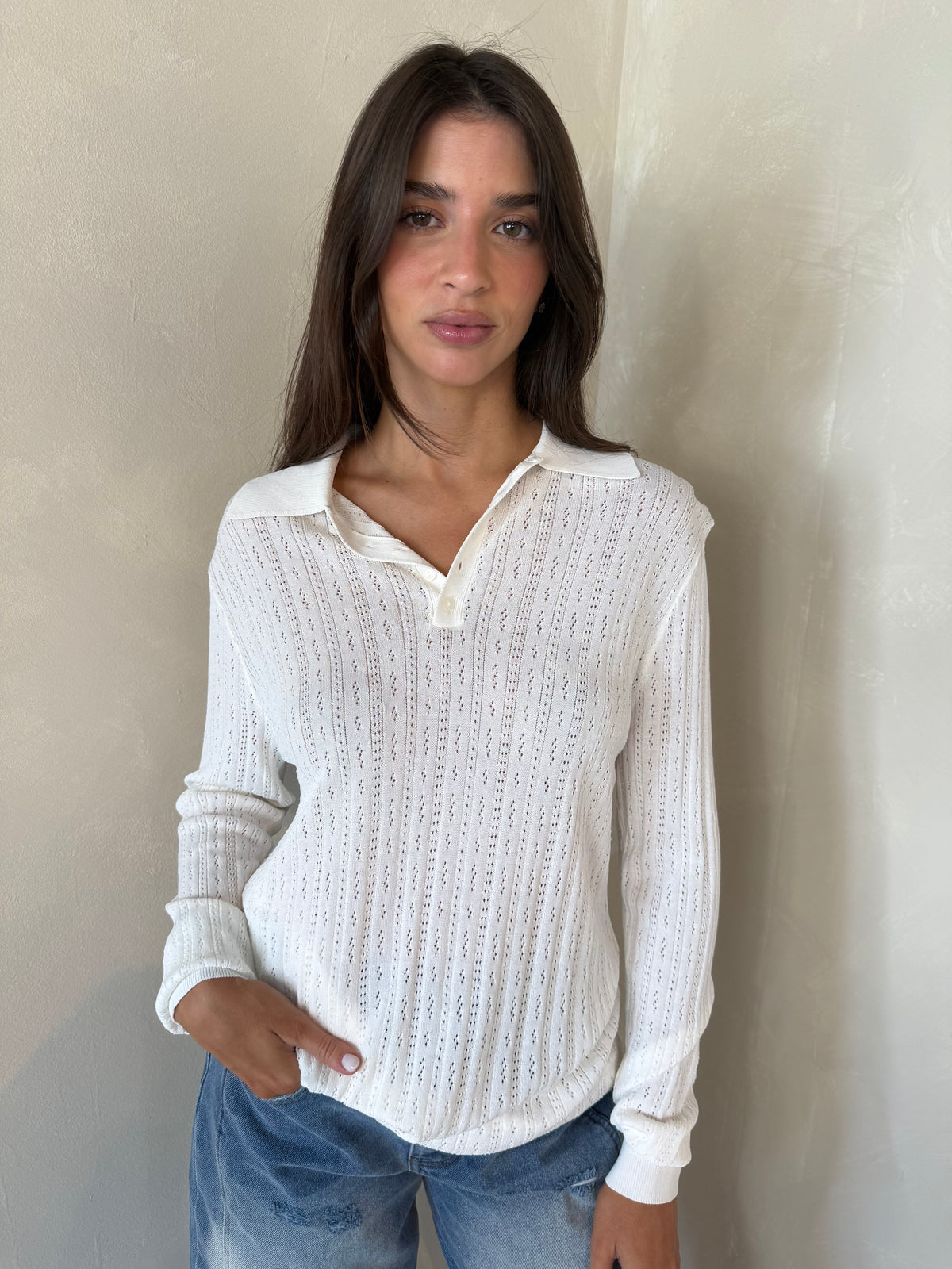 Ivory Textured LS Top