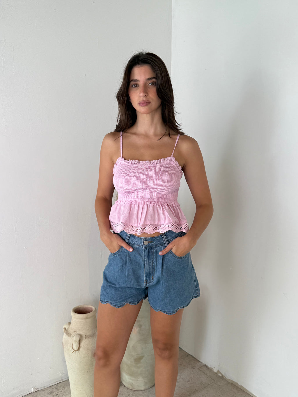 Dark Denim Scallop Short
