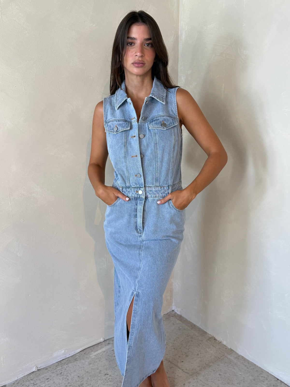 Collar Denim Midi Dress