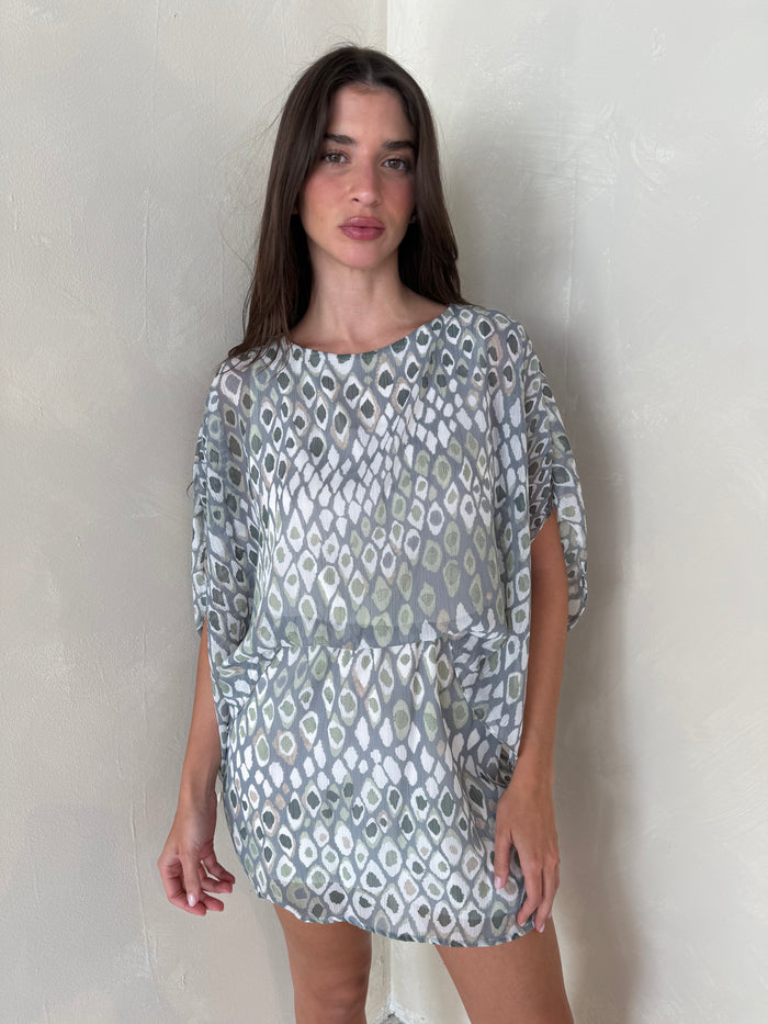 Desert Crinkle Chiffon Boat Neck Dress