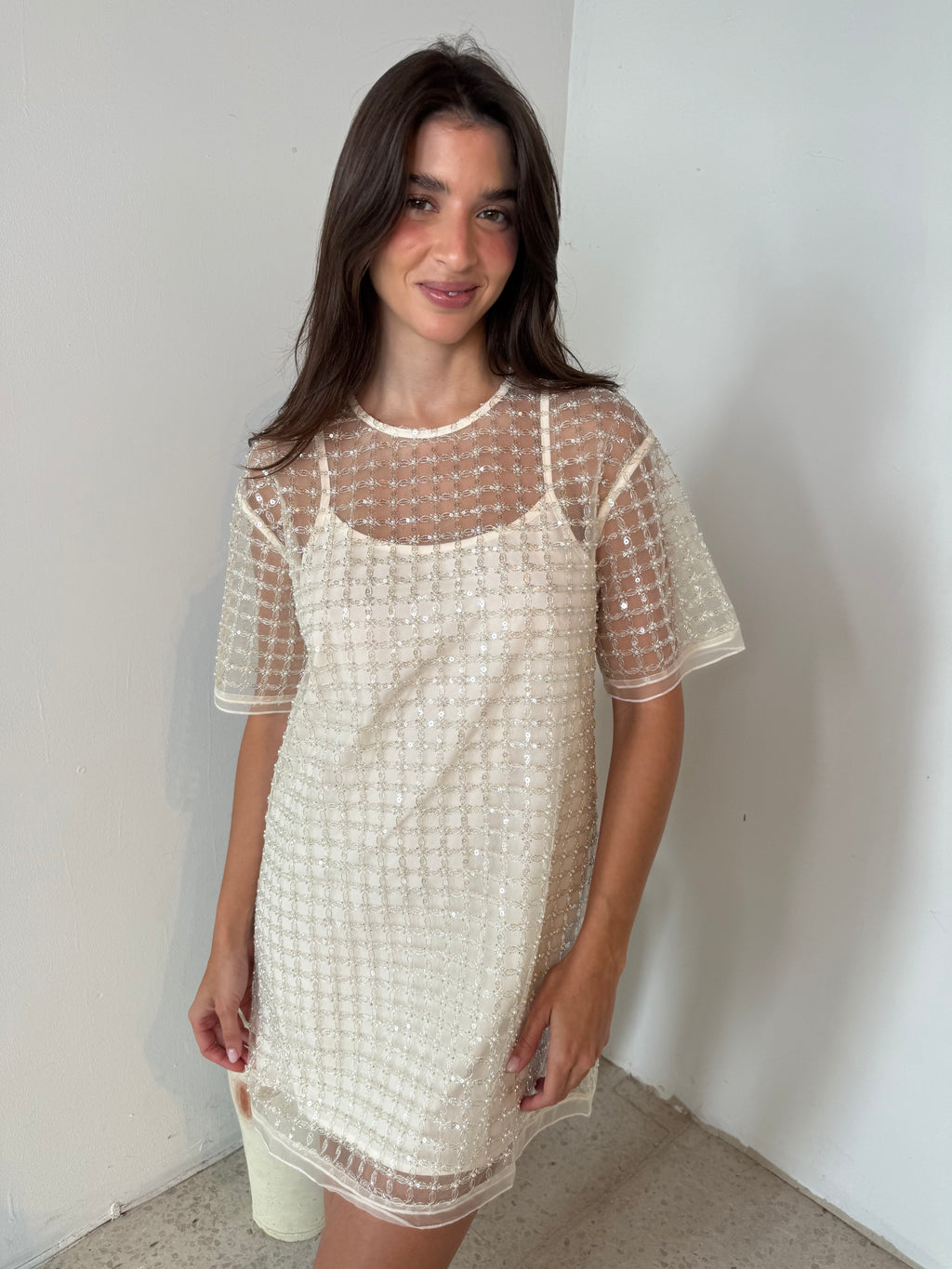 Sequins Cream Mini Dress