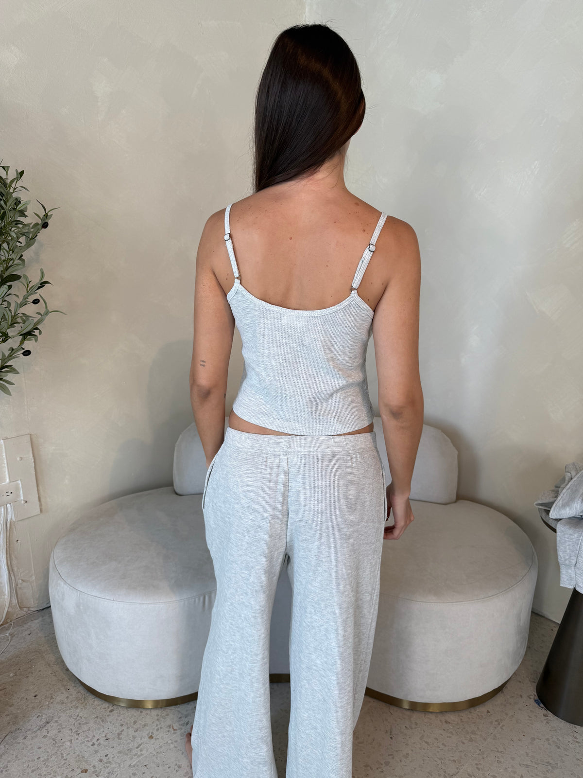 Grey Waffle Tank Top & Jogger Pants Set
