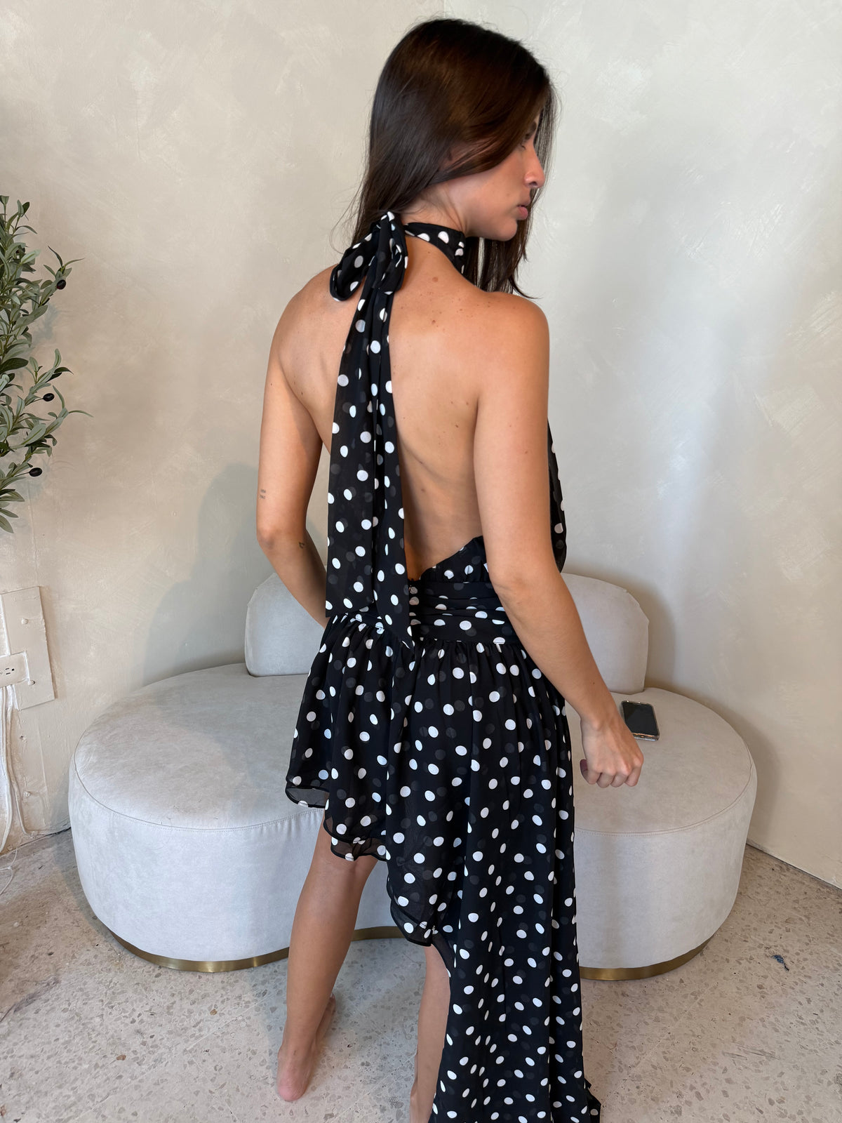 Polka Halter Dress BLACK