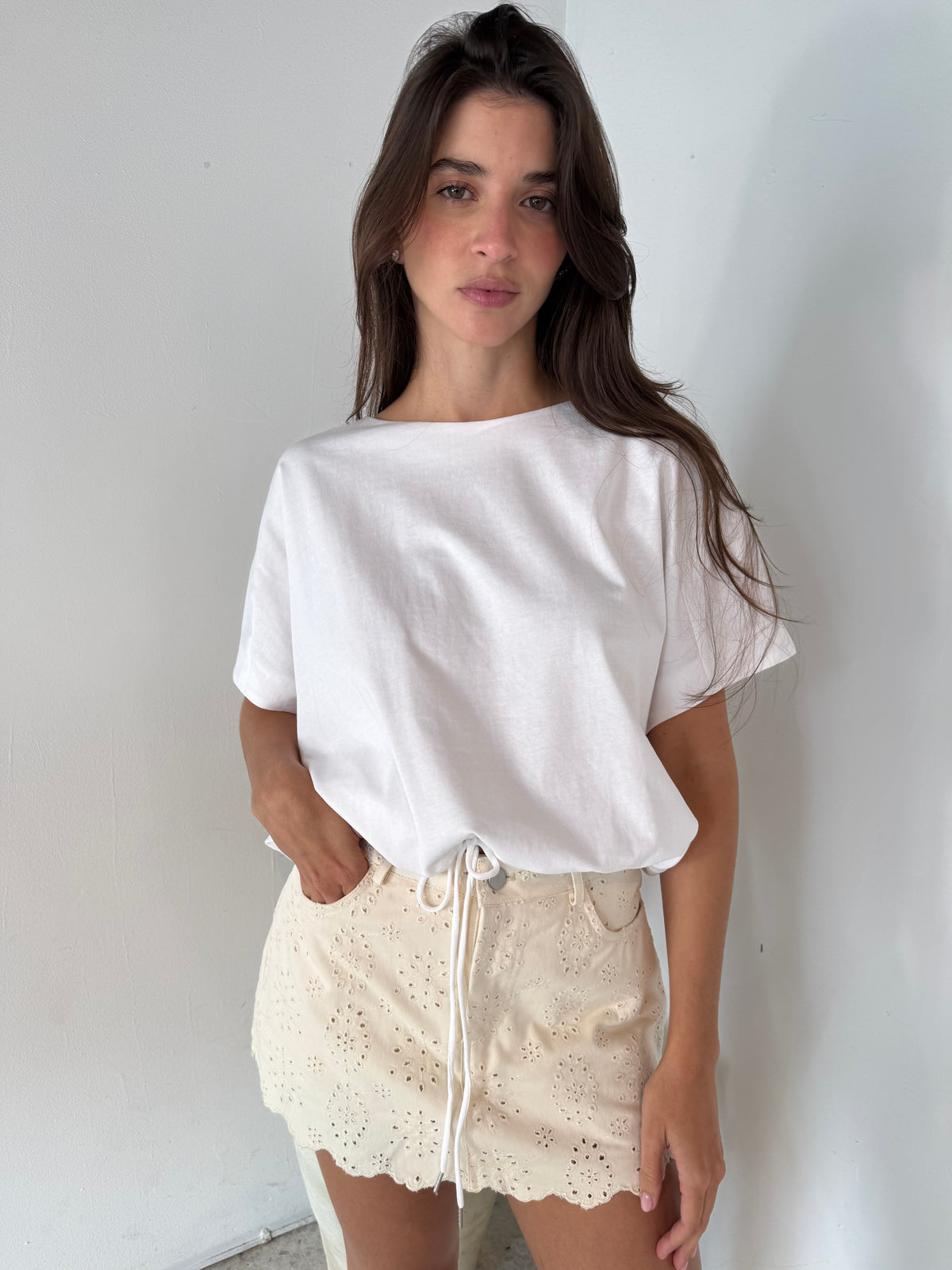 Ecru Floral Eyelet Mini Skort