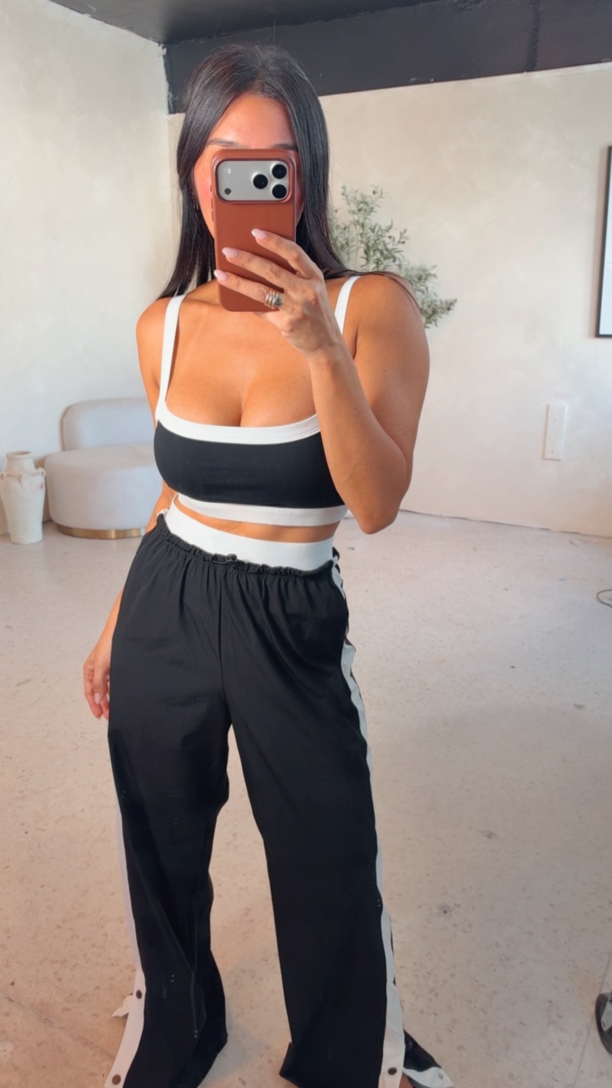 Double Layered Side Stripe Nylon Track Pants