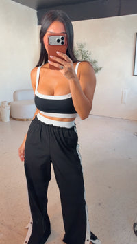 Double Layered Side Stripe Nylon Track Pants