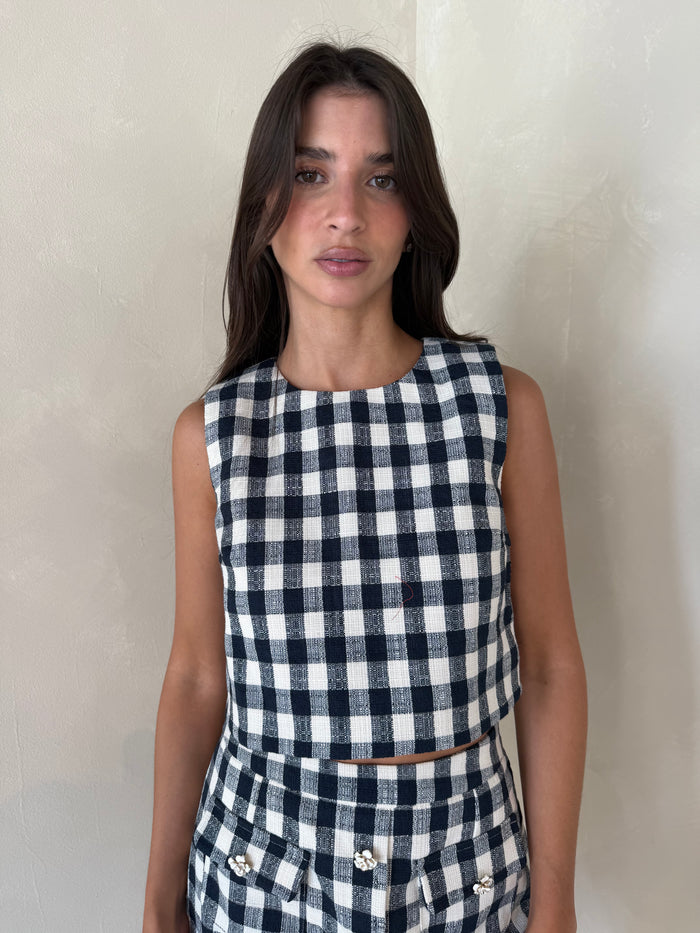 Plaid Textured Top & Skirt Set