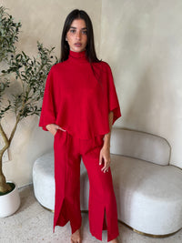 Cape Top And Slit Wide Leg Pant Set
