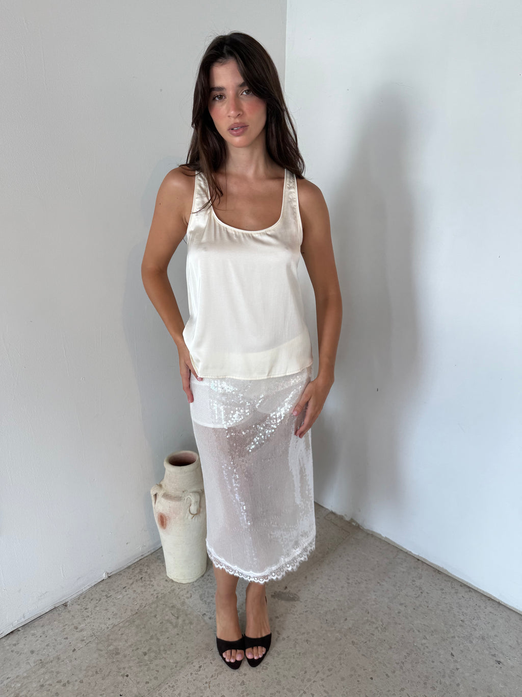 Ivory Satin Top