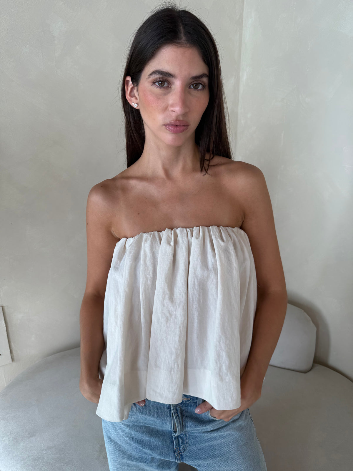 Cream Strapless Top