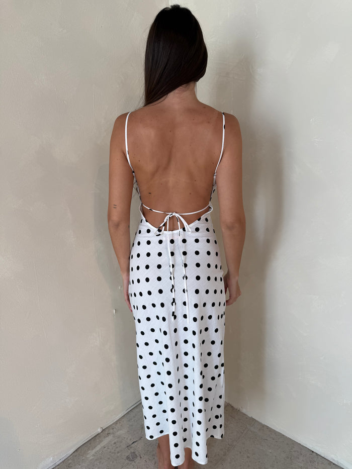 Polka Linen Midi Dress