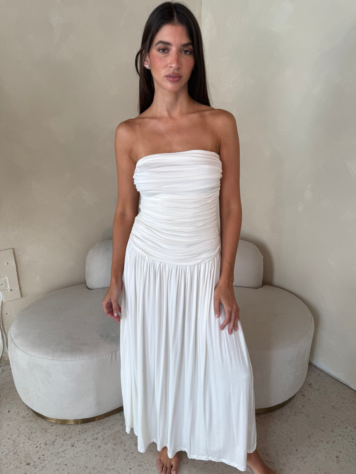 White Tube Shirred Dress