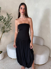 Black Strapless Midi Dress