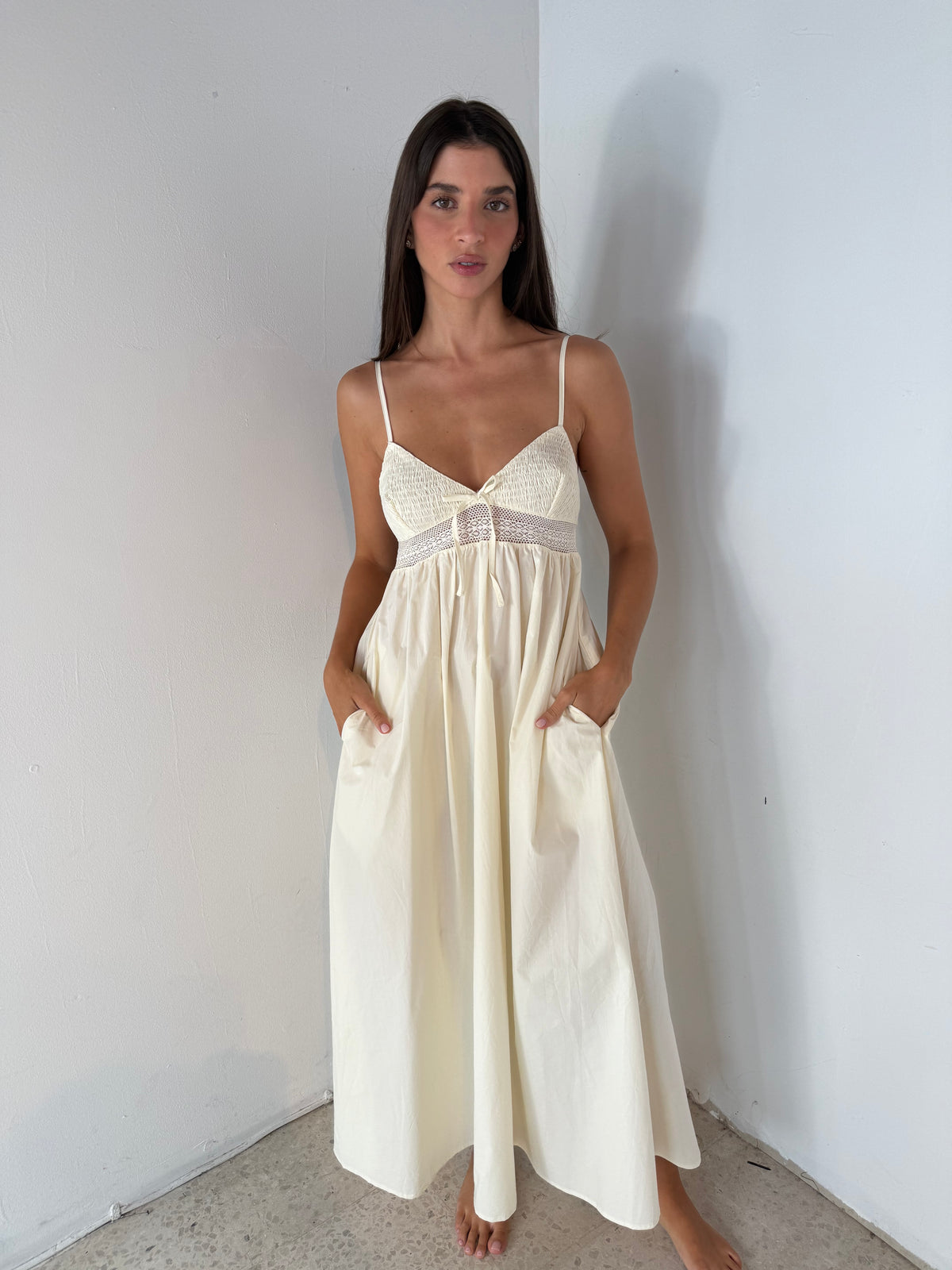 Ivory Poplin Midi Dress