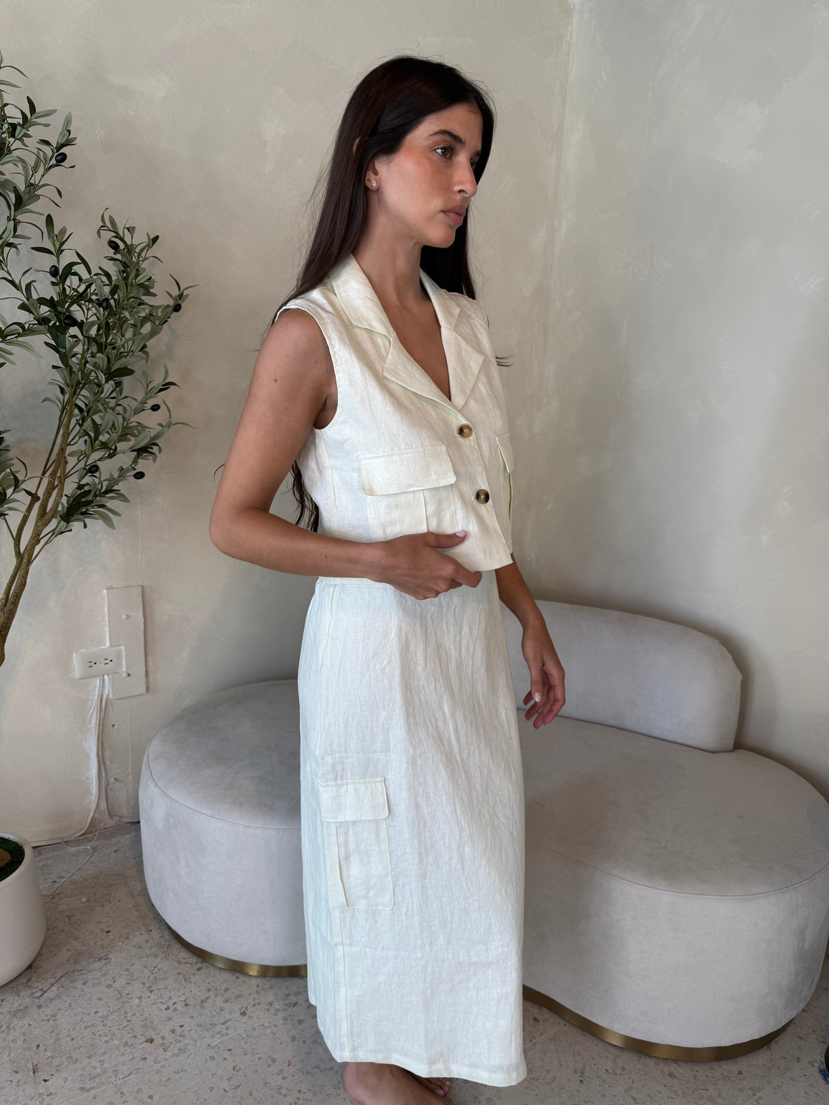 Linen Vest & Cargo Skirt Set