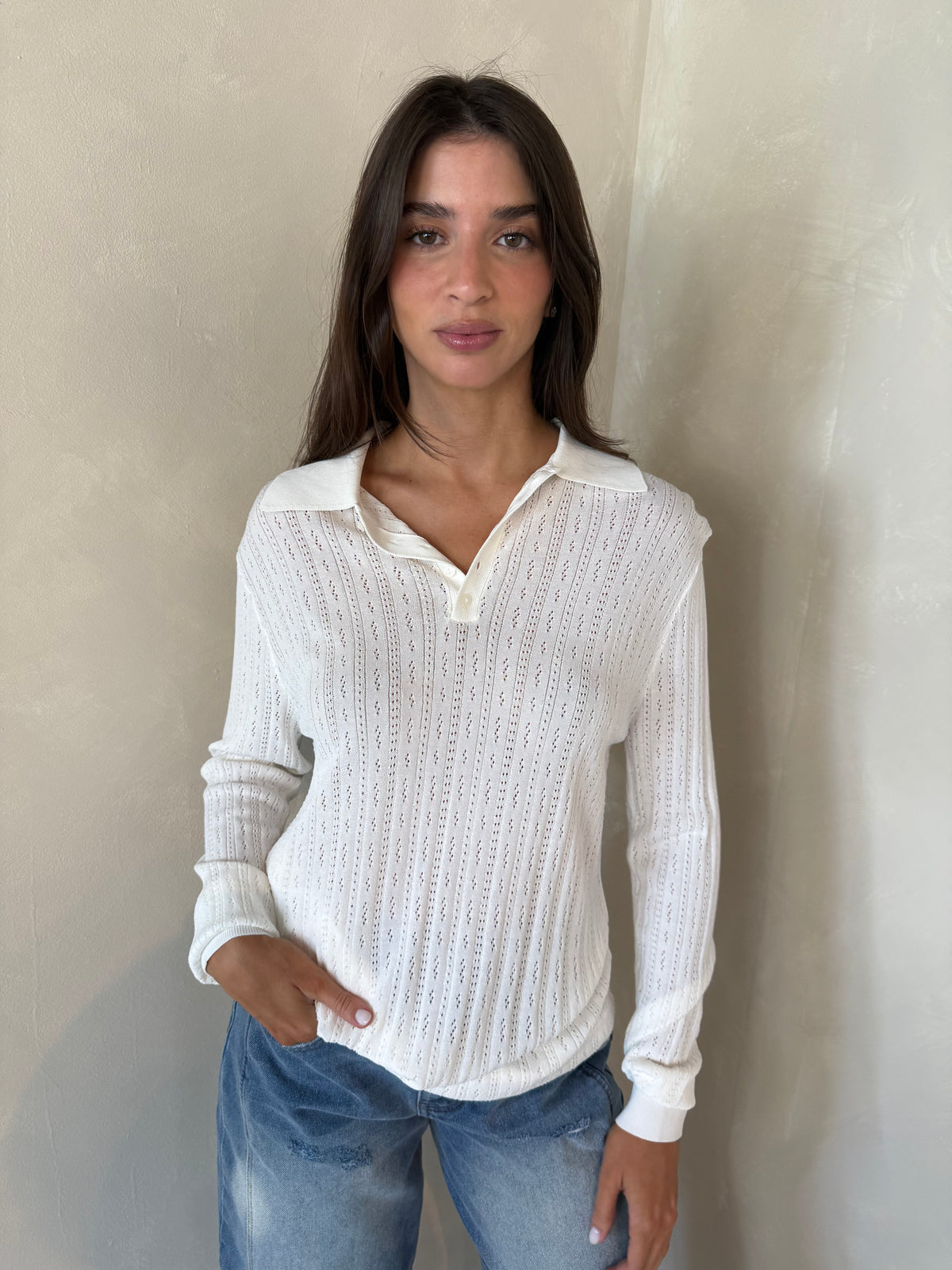 Ivory Textured LS Top