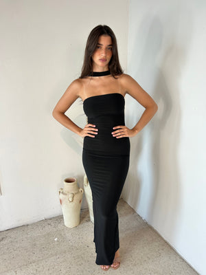 Black Strapless Dress with Halter Strap
