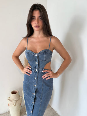 Denim Cut Out Midi Dress