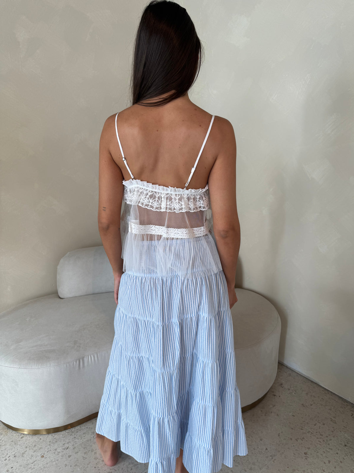 Stripe Drawstring Midi Skirt