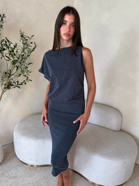 Gunmetal Draped Midi Dress