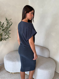 Gunmetal Draped Midi Dress