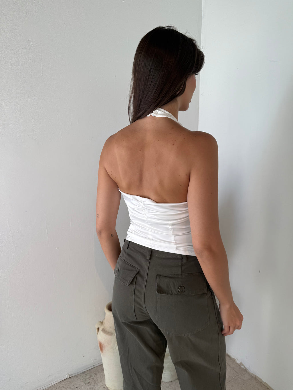 White Halter Satin Top