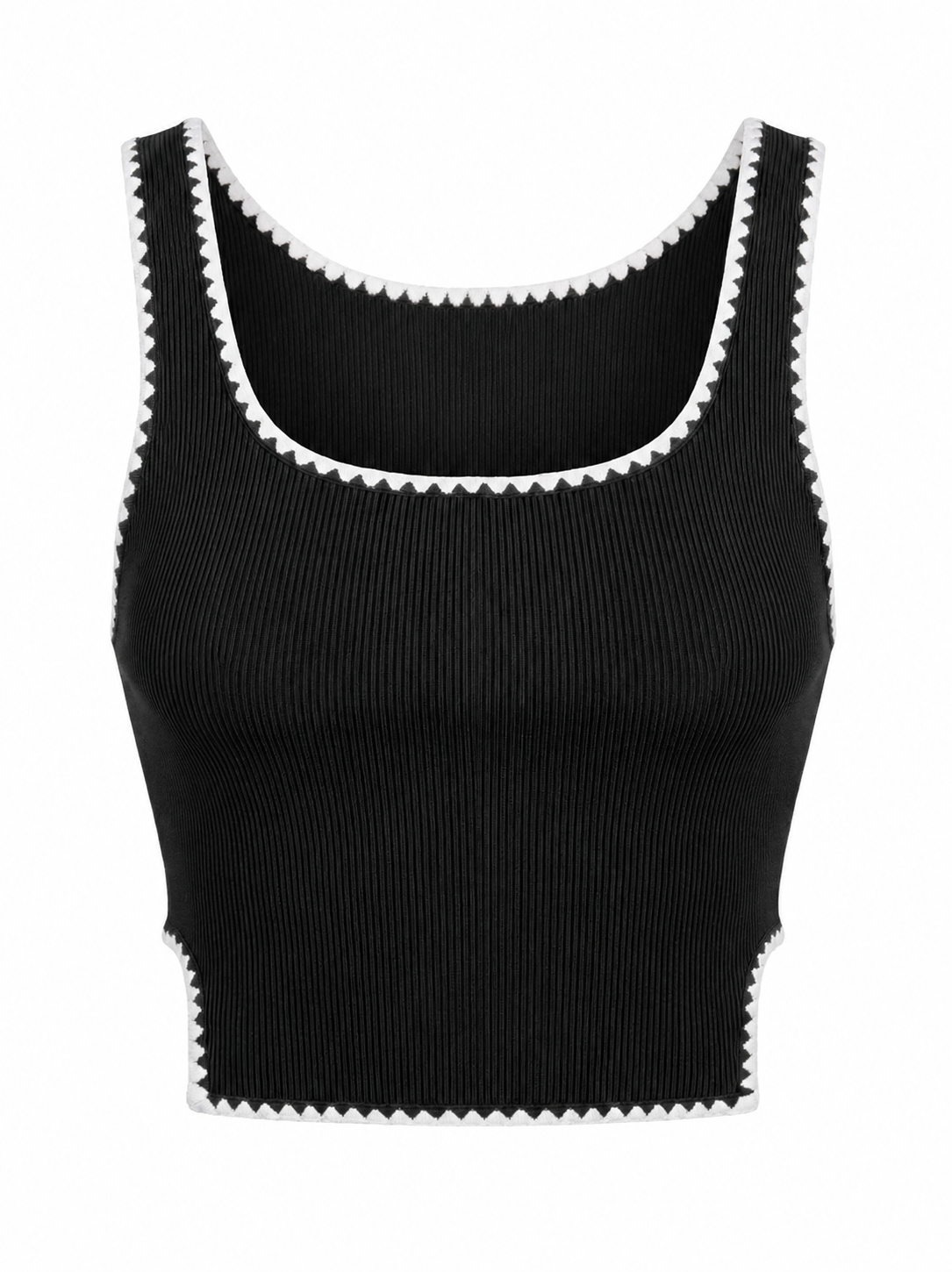RIBBED EMBROIDERY BIAS DETAIL TANK TOP