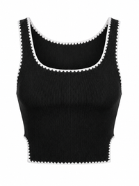 RIBBED EMBROIDERY BIAS DETAIL TANK TOP