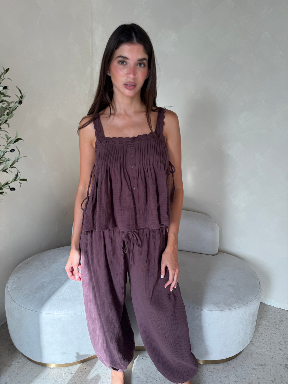 Choco Eyelet Top & Pant Set
